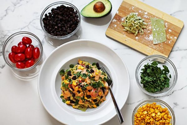 bowl of avocado pasta