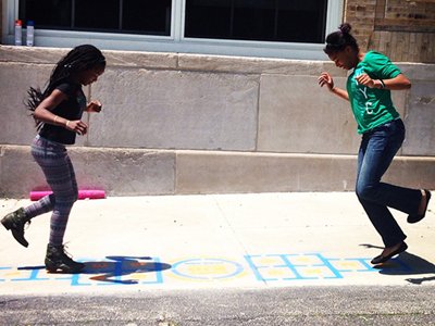 Girls Playing Hop Scotch