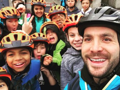 Kids and Teacher In Bike Helmets